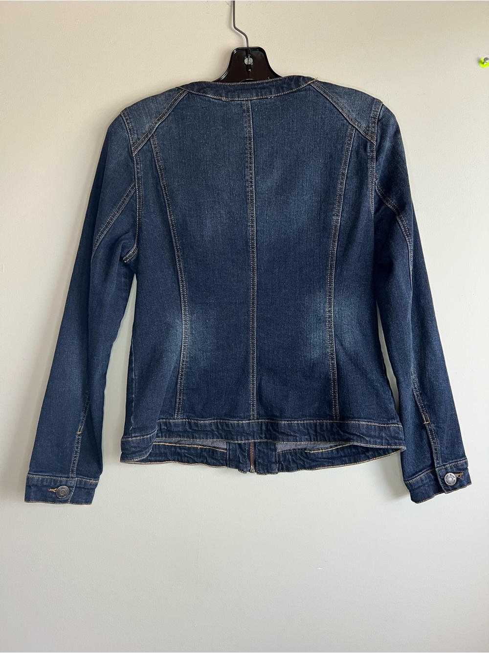 Cleo Denim Jacket Womens XS Dark Wash Zip Front Stretch Fitted - Picture 6 of 10